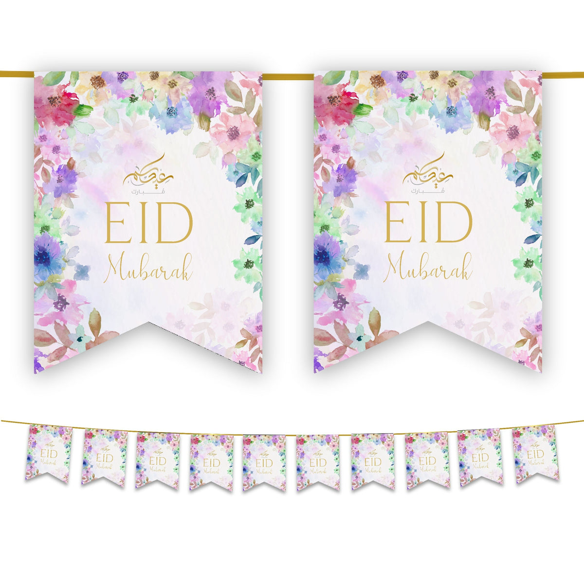 Eid Mubarak Bunting - Floral Pastel Watercolour Flags Decoration ...