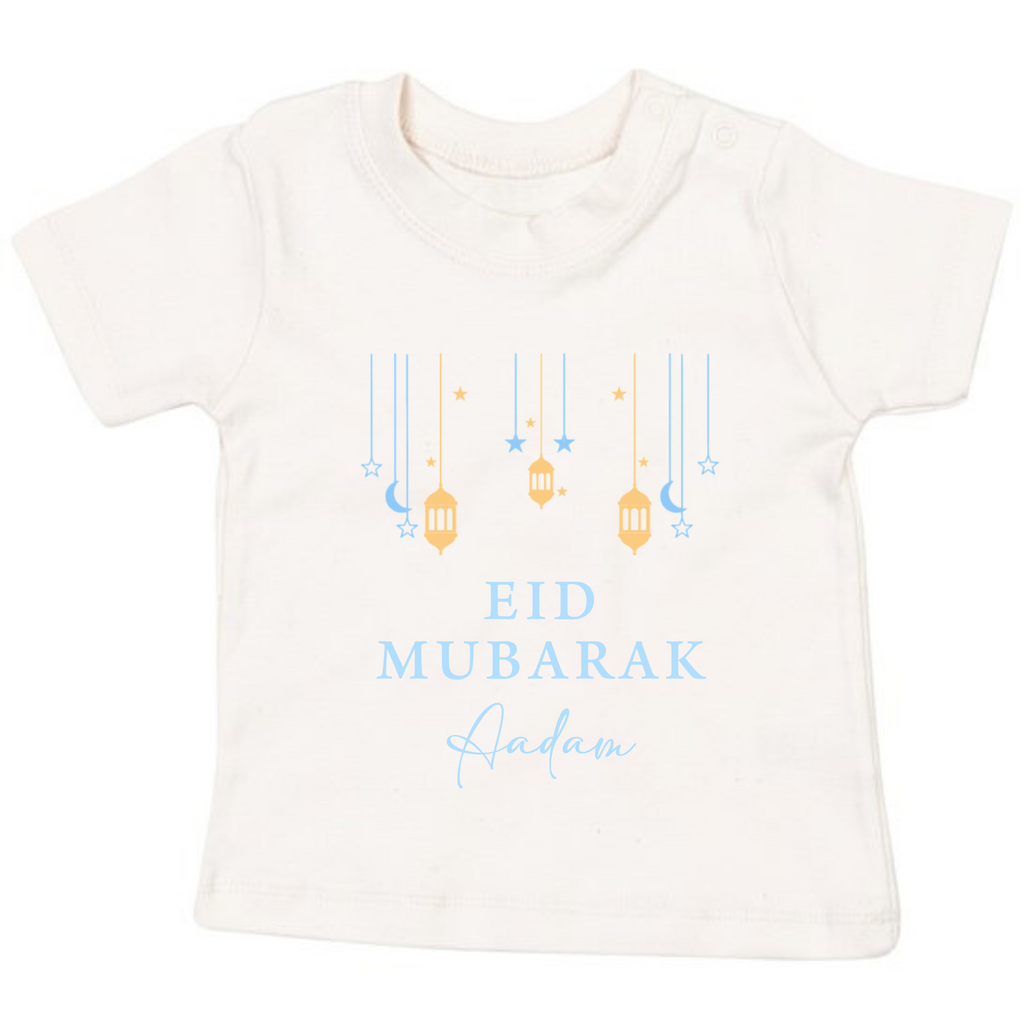 Baby Organic T-Shirt - Eid Mubarak Lantern + Stars - Organic Natural