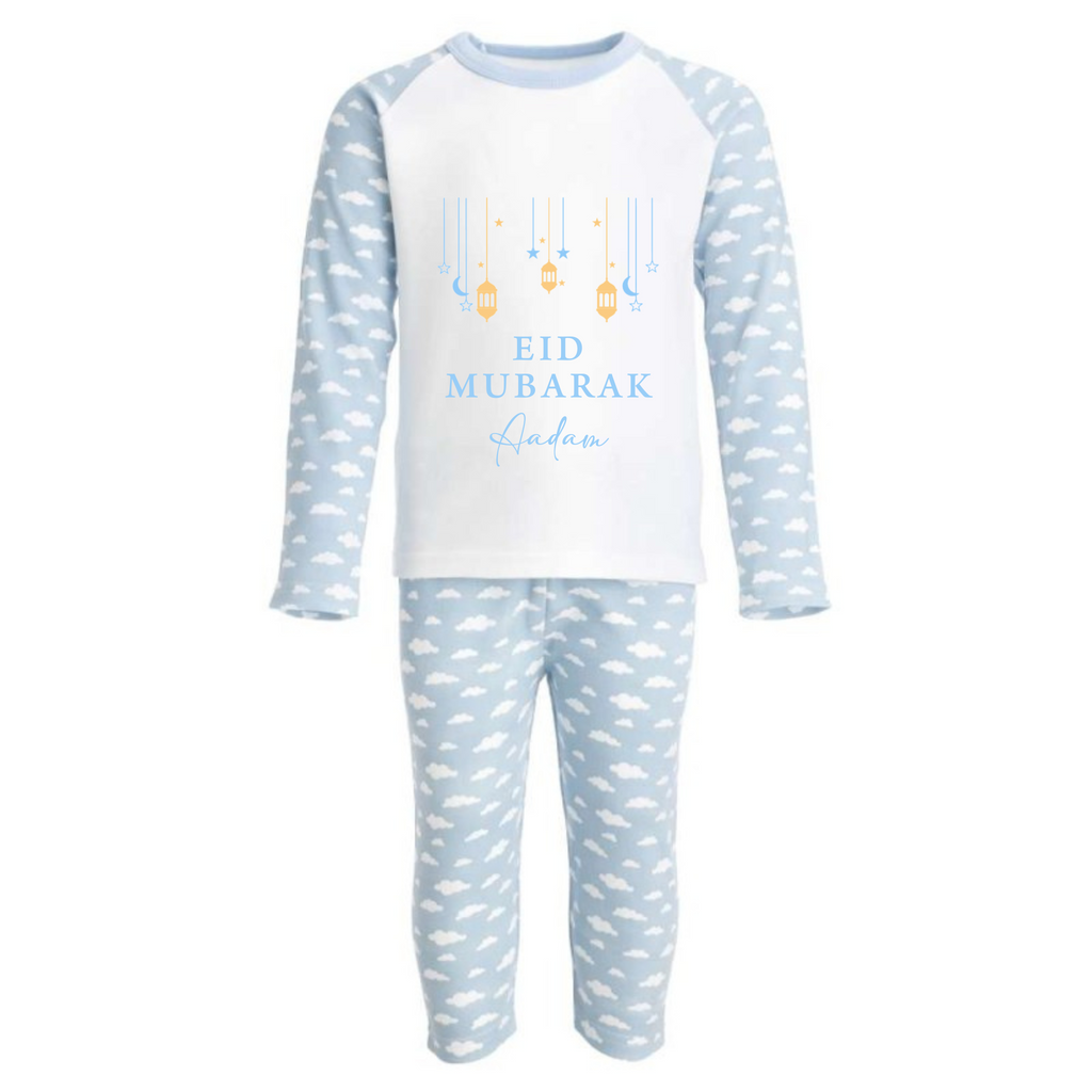 Kids Cloud Pyjamas - Eid Mubarak Lantern + Stars - Blue