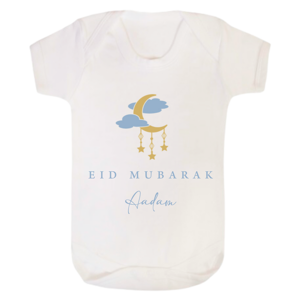 Baby Bodysuit - Eid Mubarak Moon + Hanging Stars - White