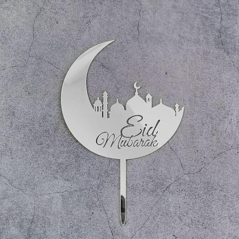 Eid Mubarak Mosque and Moon Crescent Cake Topper - Silver – Salam Occasions