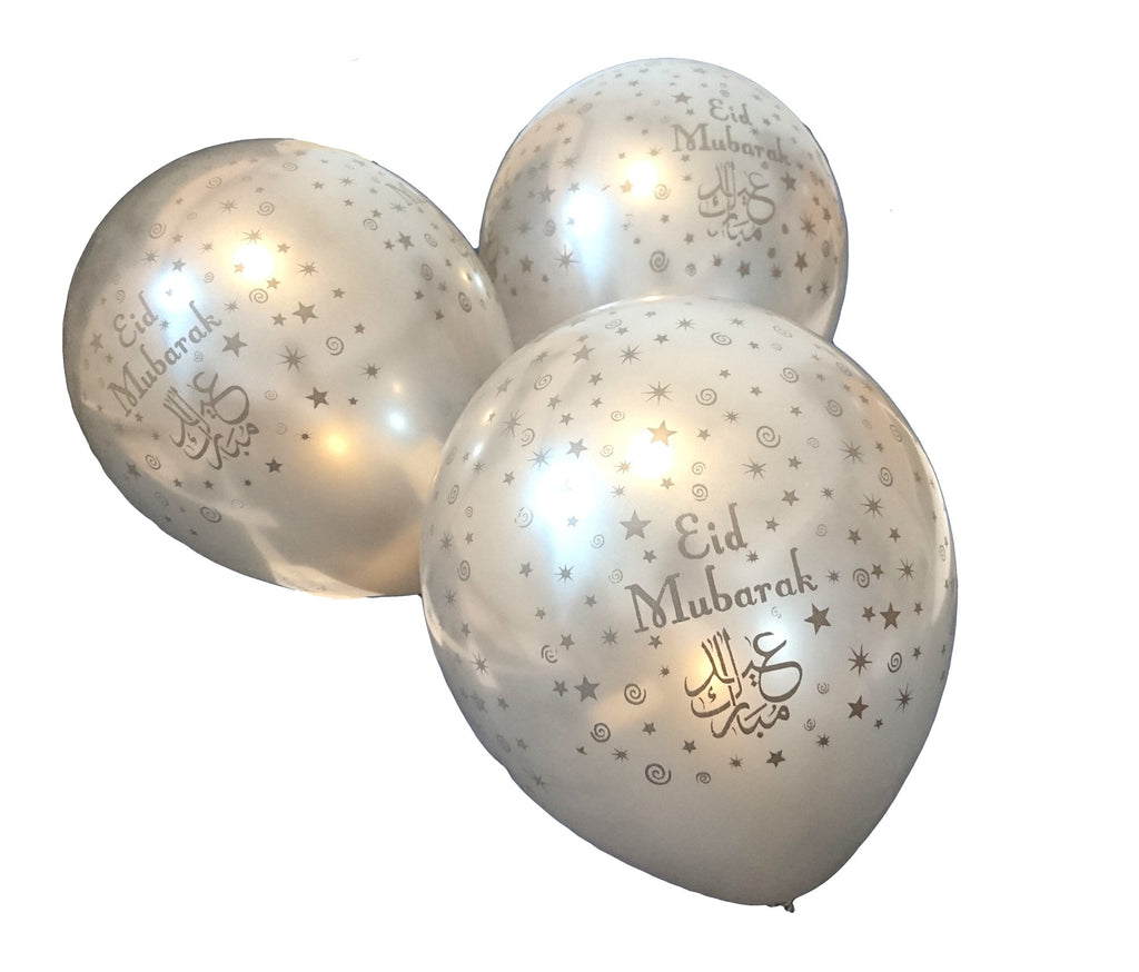 Eid Mubarak Balloons - Silver - 10 pack - Salam Occasions - Islamic Moments
