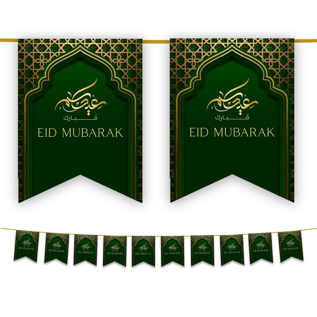 Eid Mubarak Bunting - Green & Gold Flags Decoration – Salam Occasions